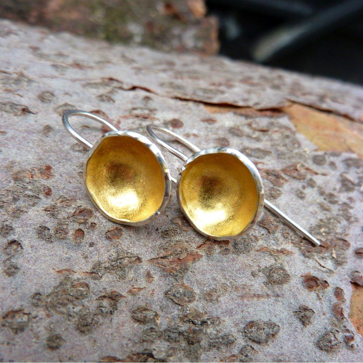Silver and Gold Tiny Acorn Cup Earrings