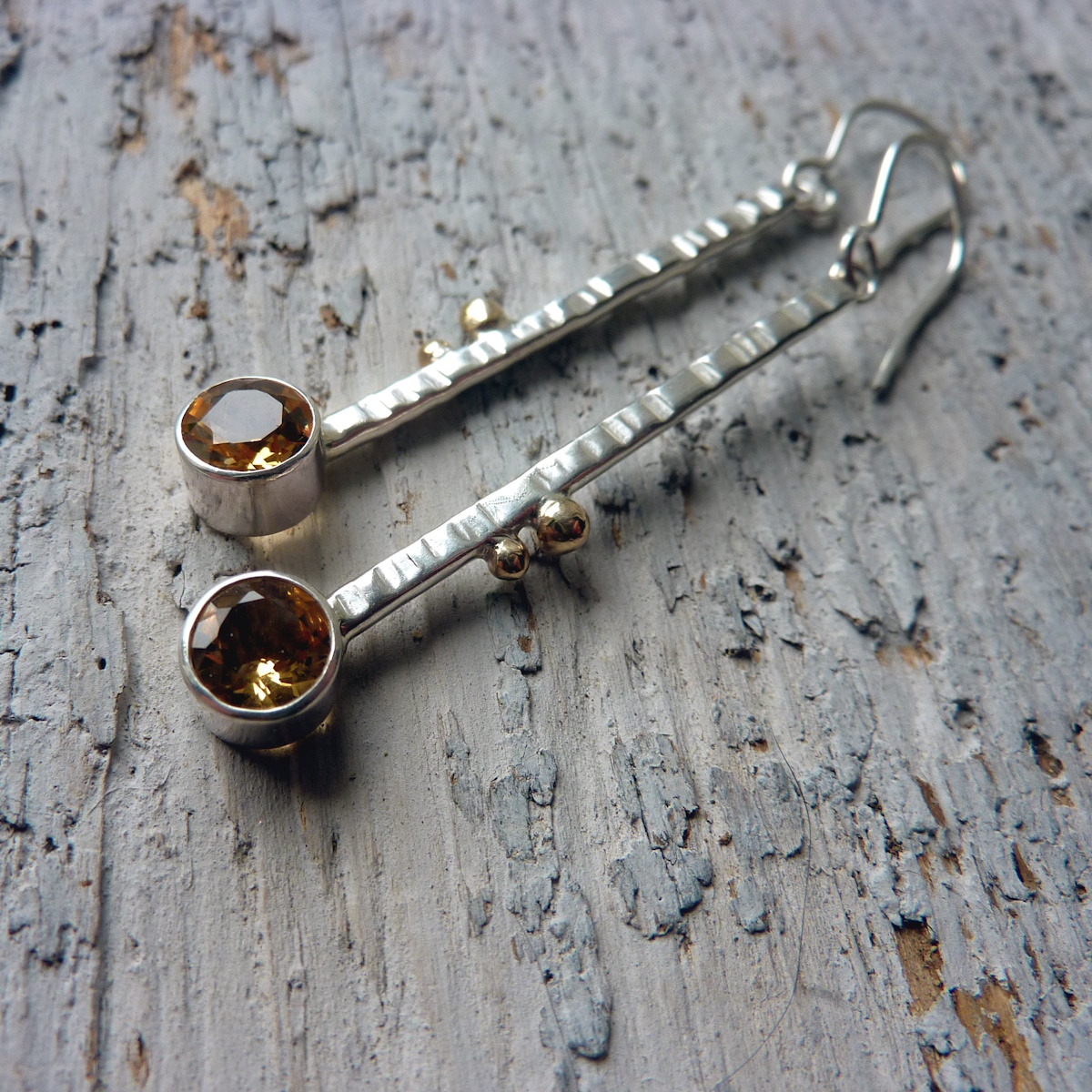 Handmade Silver and Gold Woodland Earrings with Citrine - Image 3