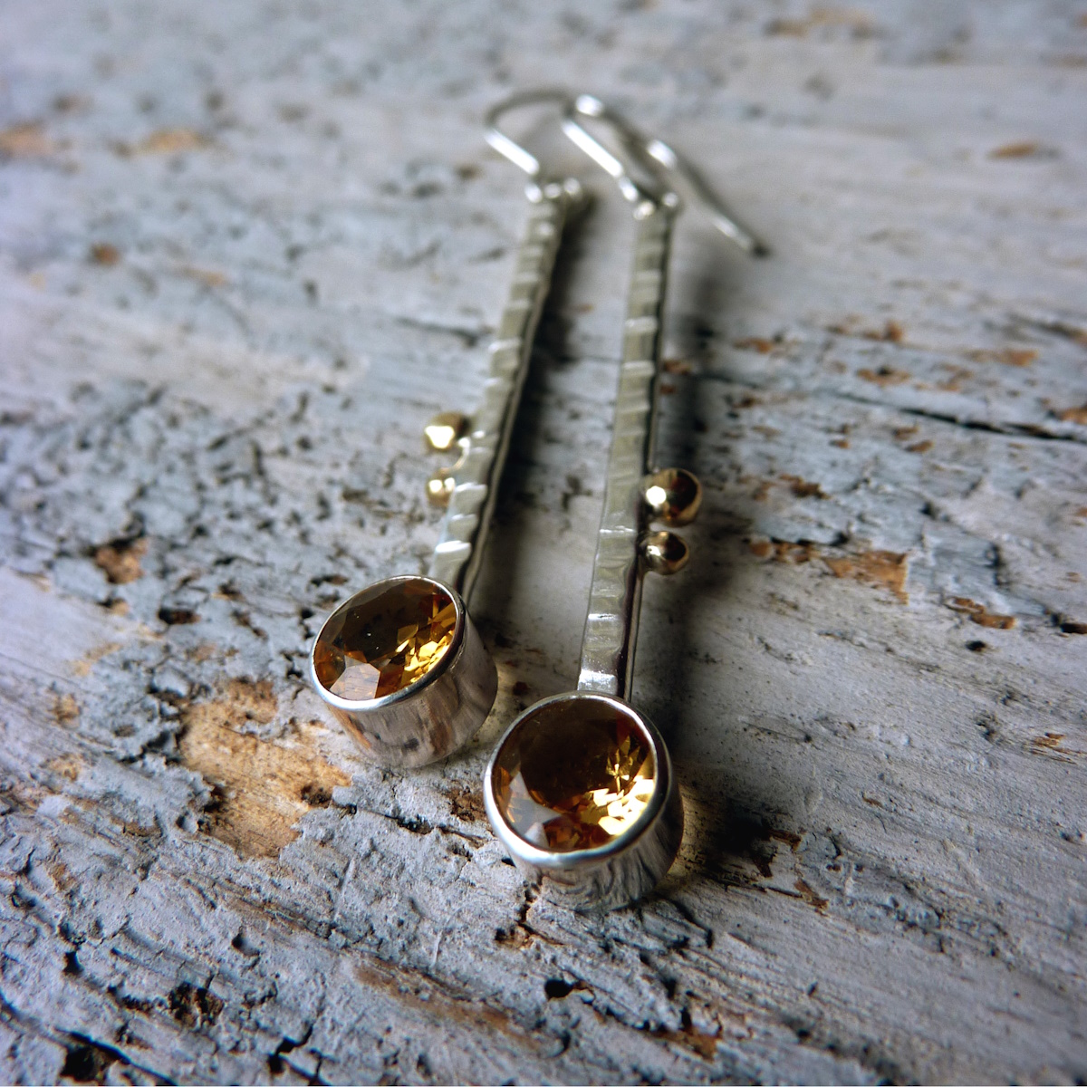 Handmade Silver and Gold Woodland Earrings with Citrine - Image 2