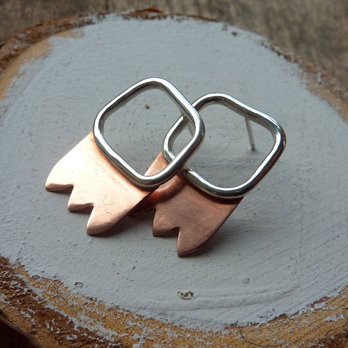 Silver and Copper Pavillion Post Earrings
