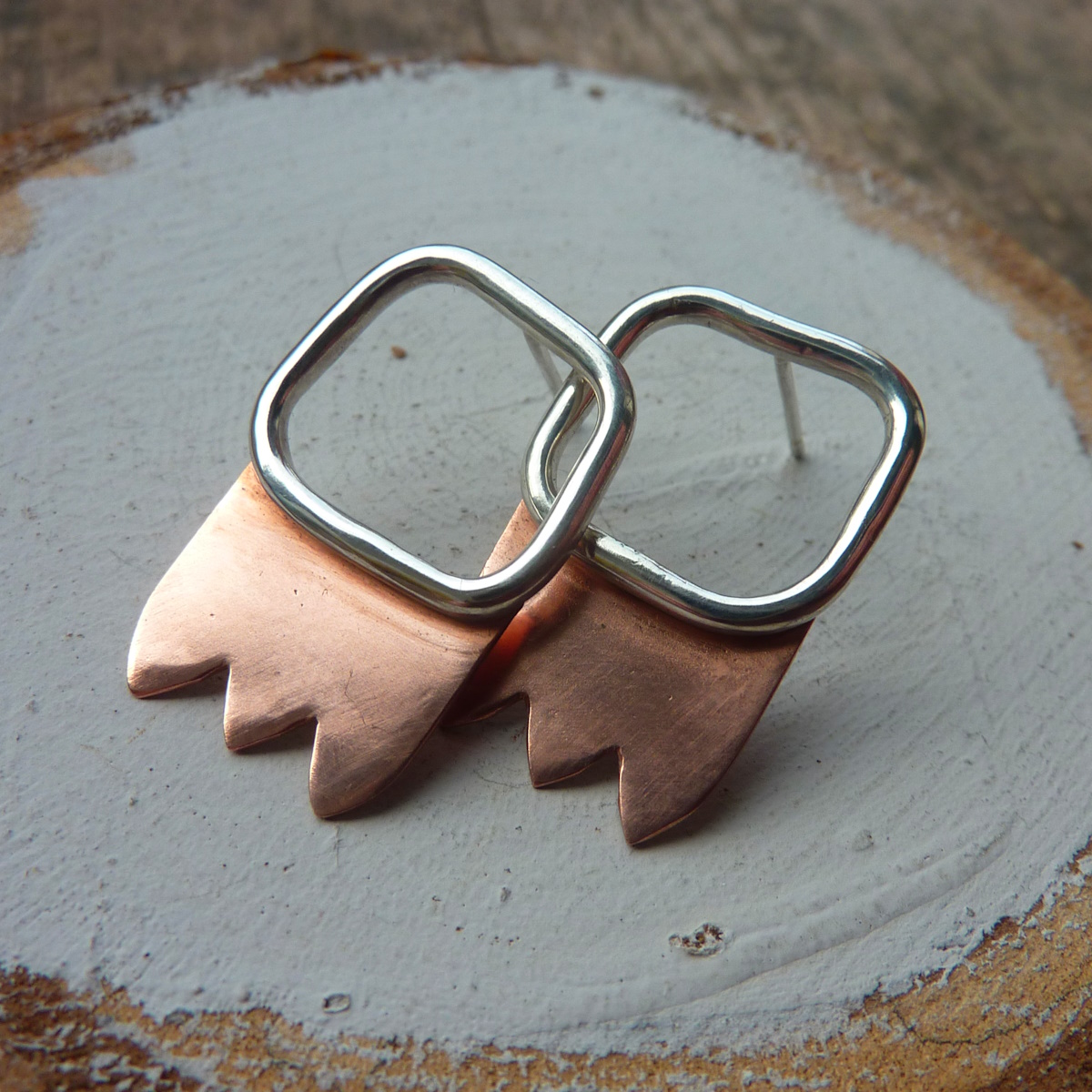 Silver and Copper Pavillion Post Earrings - Image 3