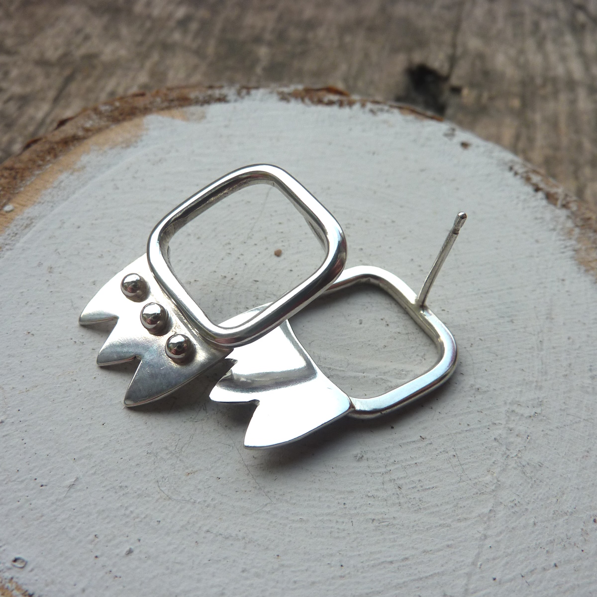 Silver Handmade Pavillion Post Earrings - Image 2