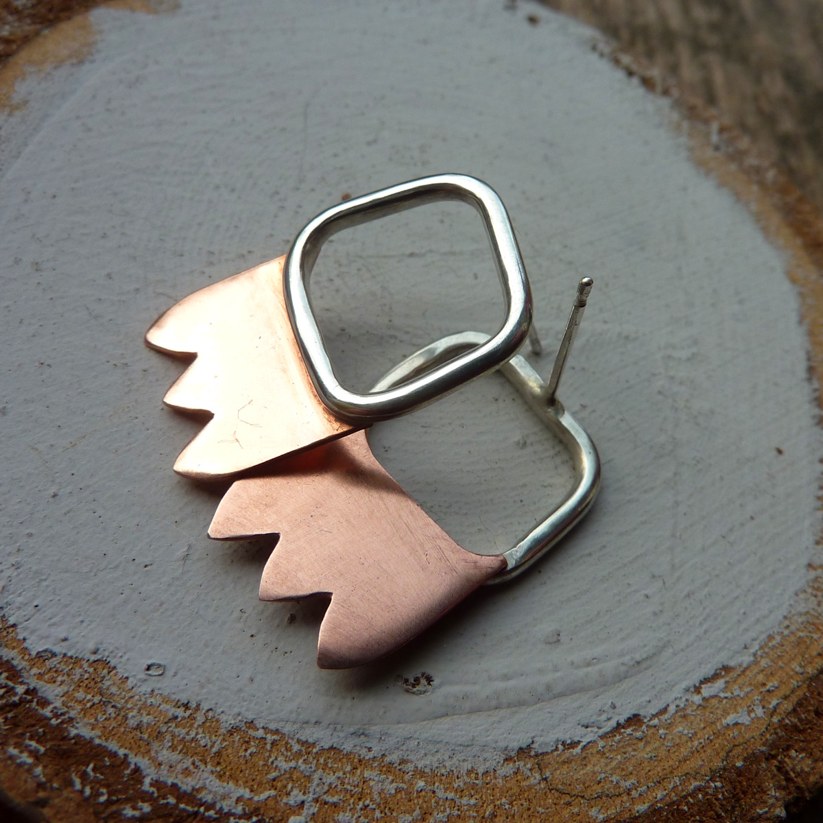 Silver and Copper Pavillion Post Earrings - Image 2